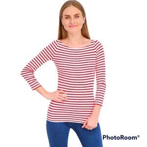 Gap Modern Tee Red white stripes boat neck casual top